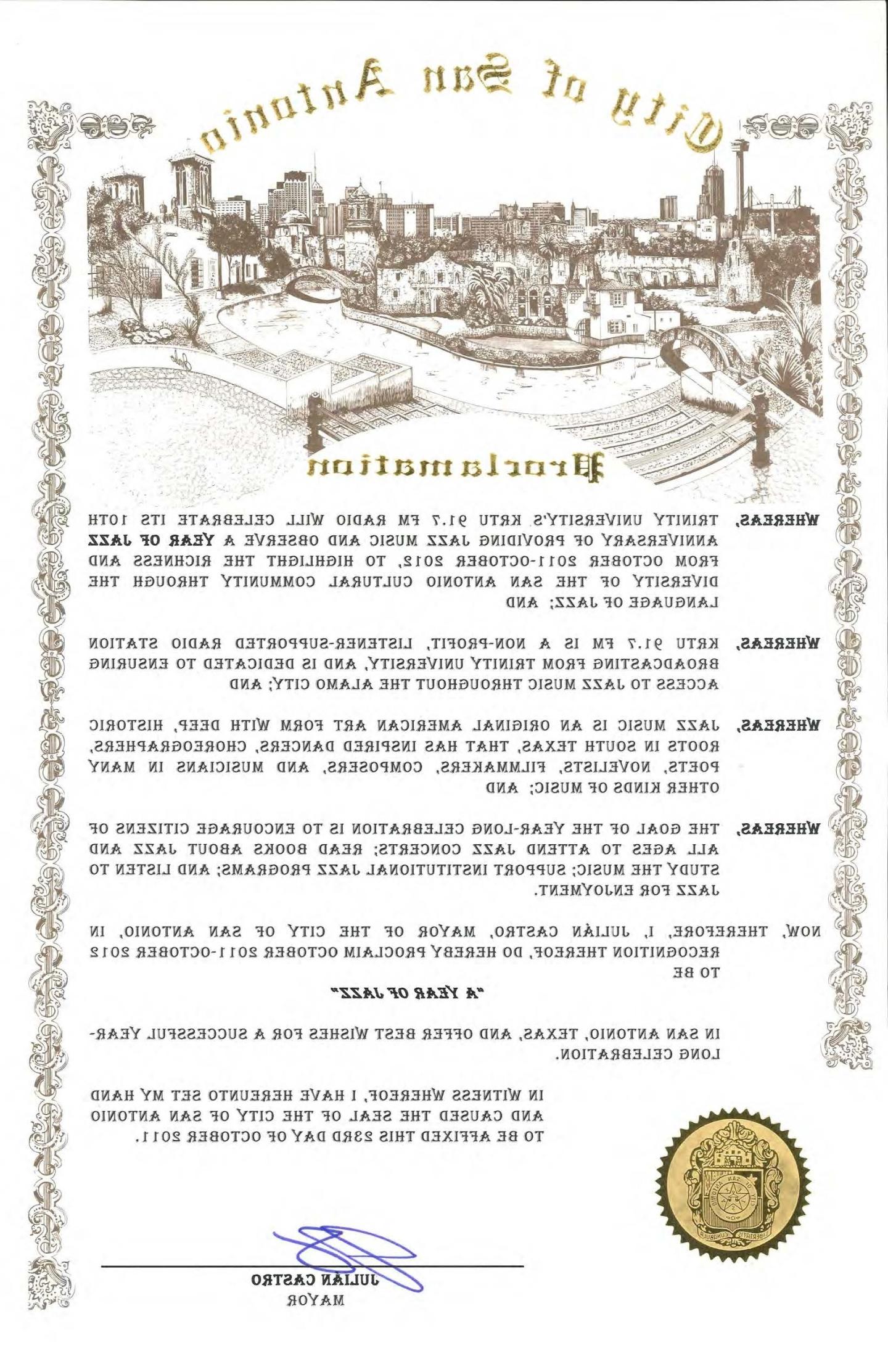 image of City of San Antonio Proclamation 2011